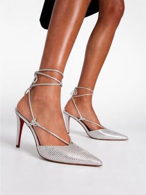 Christian Louboutin Astrid Lace Strassita Crystal Lace Up Heels Women Size EU 38